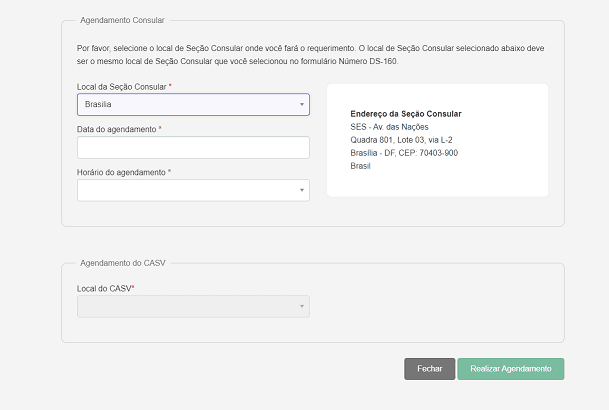 agendamento consulado americano Brasília